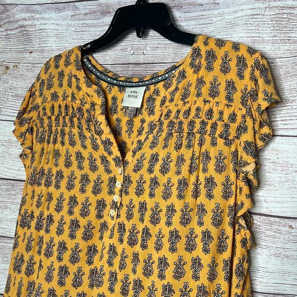Knox Rose Women's Mustard Yellow Flutter Sleeve Floral Boho Flowy Top Size XXL - Picture 3 of 9